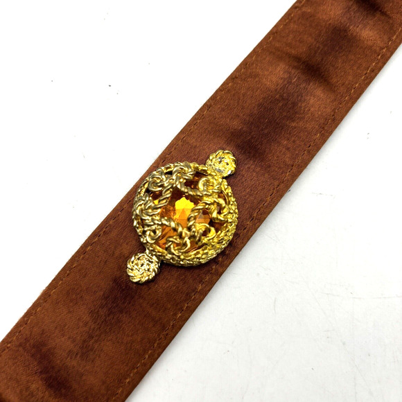 NEW Vintage 80s Cipriani 0179 Brown Satin Gold Filigree Gemstone Waist Belt M 30 main image 14
